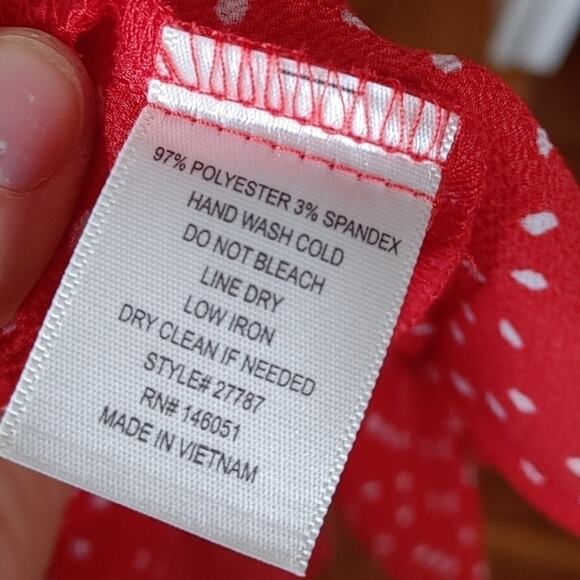 Monteau Los Angeles Size Medium M Red White Polka Dot Blouse Off Shoulder Top - Picture 11 of 11